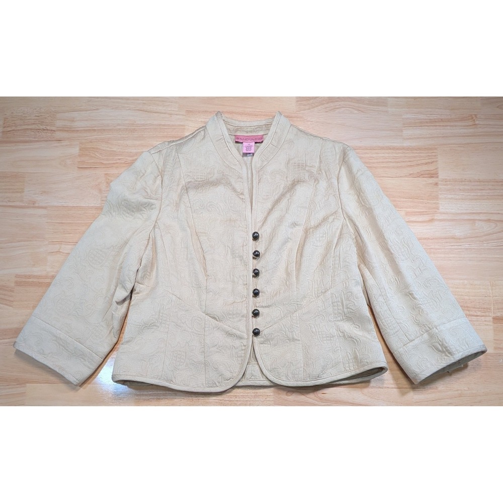 Bandolino Champagne Damask Jacquard Victorian Button Blazer Jacket Womens 16